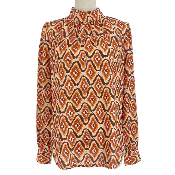 Shein Womens Mock Neck Retro Pleated Blouse Dressy Long Puff Sleeve Size Large - Picture 1 of 12